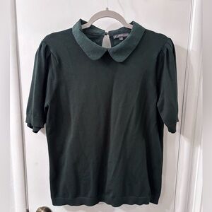 Classy Forest Green Textured Collar Blouse